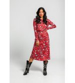 Falda evasé midi roja con estampado paisley cachemir, estilo boho chic Alma Libre