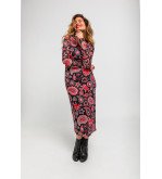 Vestido midi negro entallado de tul con estampado paisley cachemir, Alma Libre