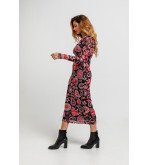Vestido midi negro entallado de tul con estampado paisley cachemir, Alma Libre
