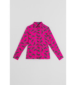Camisa fucsia con estampado de perritos verdes, diseño divertido Más rara que un perro verde