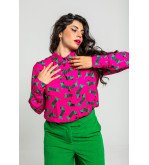 Camisa fucsia con estampado de perritos verdes, diseño divertido Más rara que un perro verde