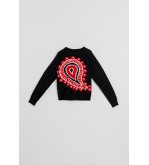 Suéter negro de punto con estampado paisley cachemir rojo, estilo boho Alma Libre