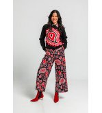 Suéter negro de punto con estampado paisley cachemir rojo, estilo boho Alma Libre