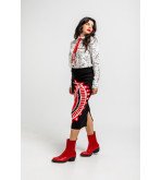 Falda negra de punto con estampado paisley rojo, diseño boho chic Alma Libre