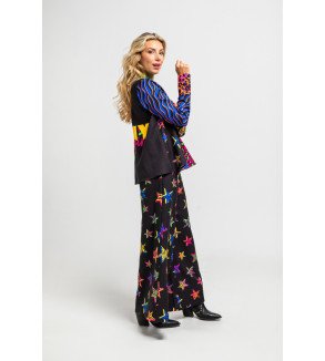 Camisa combinada con estampado de estrellas y animal print, diseño colorido Shiny Girl