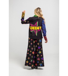 Camisa combinada con estampado de estrellas y animal print, diseño colorido Shiny Girl