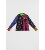 Camisa combinada con estampado de estrellas y animal print, diseño colorido Shiny Girl