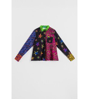 Camisa combinada con estampado de estrellas y animal print, diseño colorido Shiny Girl