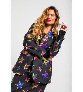 Americana smoking negra con estampado de estrellas y animal print colorido Shiny Girl