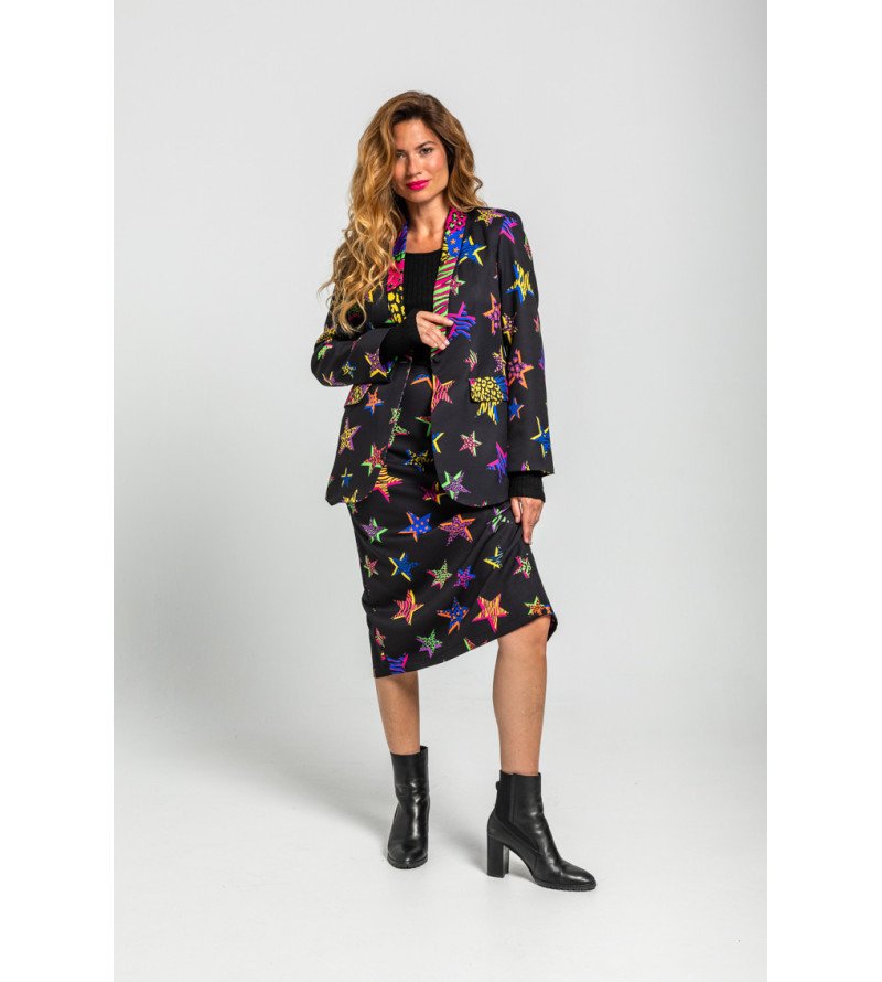 Americana smoking negra con estampado de estrellas y animal print colorido Shiny Girl