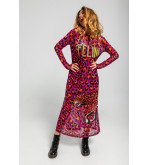 Vestido largo de tul fucsia con estampado animal print y texto I'm Felina