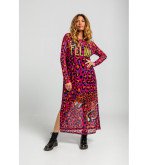 Vestido largo de tul fucsia con estampado animal print y texto I'm Felina