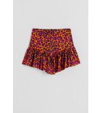 Falda mini con volante y estampado animal print en tonos naranja, fucsia y negro I’m Felina