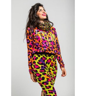 Falda de punto ajustada con estampado animal print verde lima, fucsia y negro I’m Felina