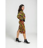 Suéter de punto verde con estampado animal print fucsia, naranja y negro I’m Felina