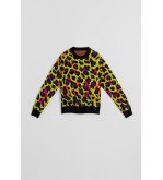 Suéter de punto verde con estampado animal print fucsia, naranja y negro I’m Felina