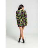 Vestido corto con escote pico y botones, estampado de grafitti urbano multicolor I’m the Queen