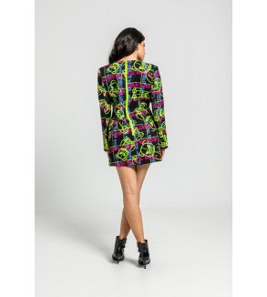 Vestido corto con escote pico y botones, estampado de grafitti urbano multicolor I’m the Queen