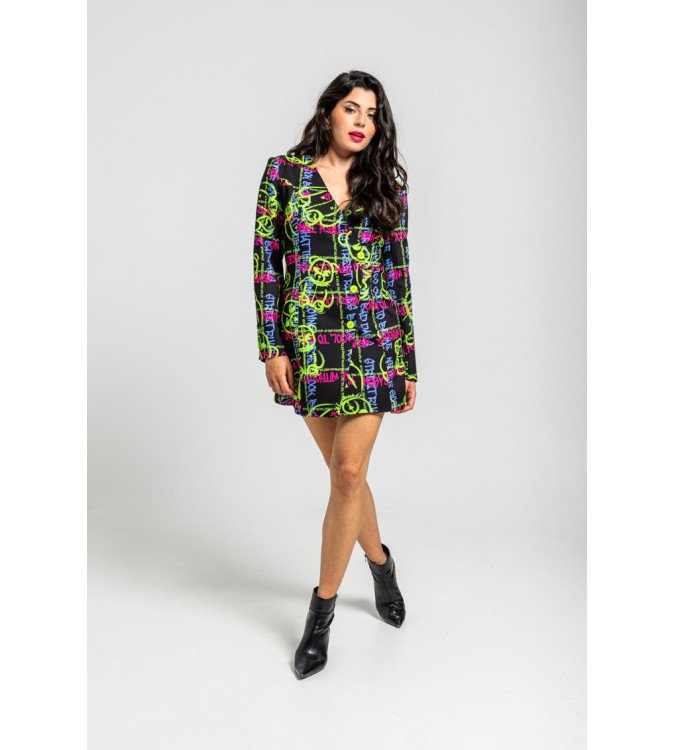 Vestido corto con escote pico y botones, estampado de grafitti urbano multicolor I’m the Queen