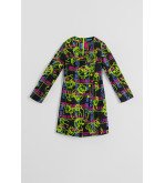 Vestido corto con escote pico y botones, estampado de grafitti urbano multicolor I’m the Queen