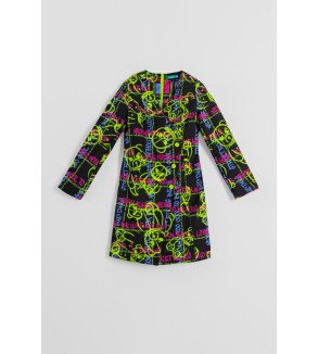 Vestido corto con escote pico y botones, estampado de grafitti urbano multicolor I’m the Queen