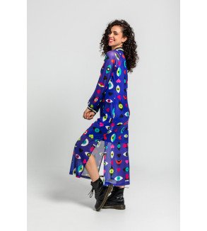 Vestido largo de tul tipo polo con estampado de ojos, corazones y bocas Love Yourself