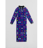 Vestido largo de tul tipo polo con estampado de ojos, corazones y bocas Love Yourself