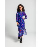 Vestido largo de tul tipo polo con estampado de ojos, corazones y bocas Love Yourself