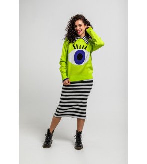 Suéter tejido verde con estampado de ojo estilo pop art Love Yourself