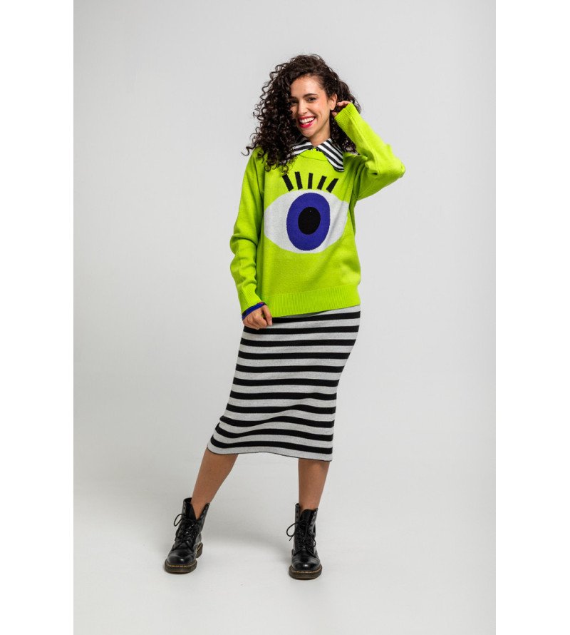 Suéter tejido verde con estampado de ojo estilo pop art Love Yourself