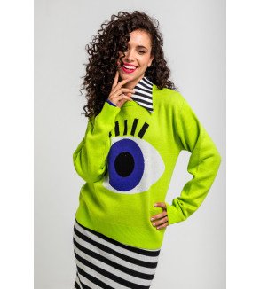 Suéter tejido verde con estampado de ojo estilo pop art Love Yourself