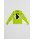 Suéter tejido verde con estampado de ojo estilo pop art Love Yourself