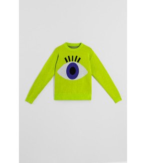 Suéter tejido verde con estampado de ojo estilo pop art Love Yourself
