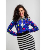 Camiseta tipo polo azul con estampado de ojos, corazones y bocas Love Yourself