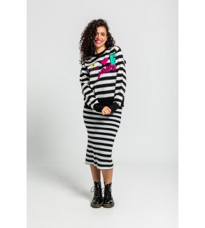 Falda de punto tejido con rayas blancas y negras Love Yourself