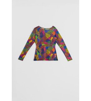 Camiseta entallada de tul con estampado variado de animal print Caótica