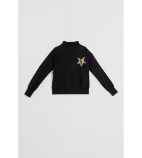 Sudadera negra cuello chimenea con estrella de estampado animal print Caótica