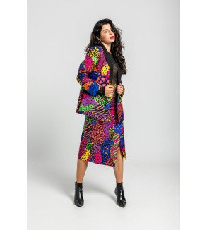 Falda midi con corchetes y estampado variado de animal print Caótica