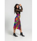 Falda midi con corchetes y estampado variado de animal print Caótica