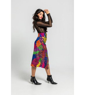 Falda midi con corchetes y estampado variado de animal print Caótica