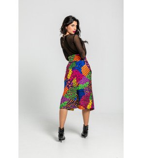 Falda midi con corchetes y estampado variado de animal print Caótica