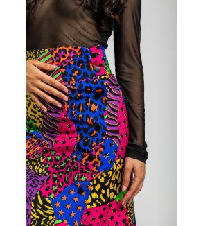 Falda midi con corchetes y estampado variado de animal print Caótica