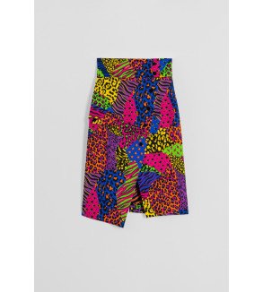 Falda midi con corchetes y estampado variado de animal print Caótica