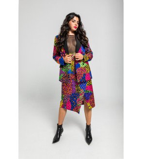 Falda midi con corchetes y estampado variado de animal print Caótica