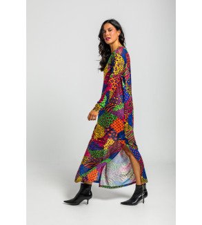 Vestido largo de tul con estampado variado de animal print Caótica