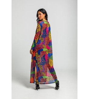 Vestido largo de tul con estampado variado de animal print Caótica