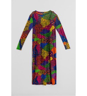 Vestido largo de tul con estampado variado de animal print Caótica