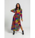 Vestido largo de tul con estampado variado de animal print Caótica