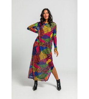 Vestido largo de tul con estampado variado de animal print Caótica