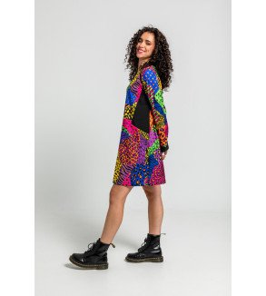 Vestido corte A con bolsillos y estampado multicolor de animal print Caótica